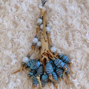 Southwestern Style natural Stone & Faux Pearl Suede Purse Charm